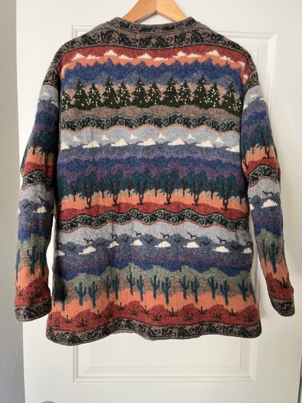 VTG Icelandic Design Wool Landscape Cardigan Sweater Jacket Lined XL Cabin Core - Picture 3 of 11